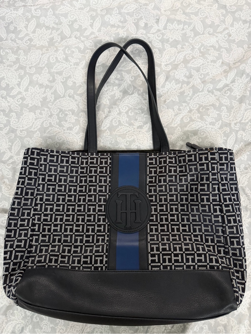 Tommy Hilfiger Black, White & Blue Logo Jacquard Tote